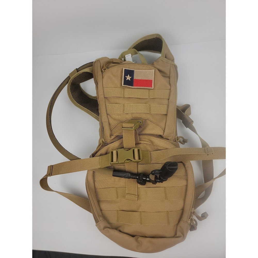 Tactical Hydration Pack Backpack Coyote Tan with 3L Water Bladder Texas Patch